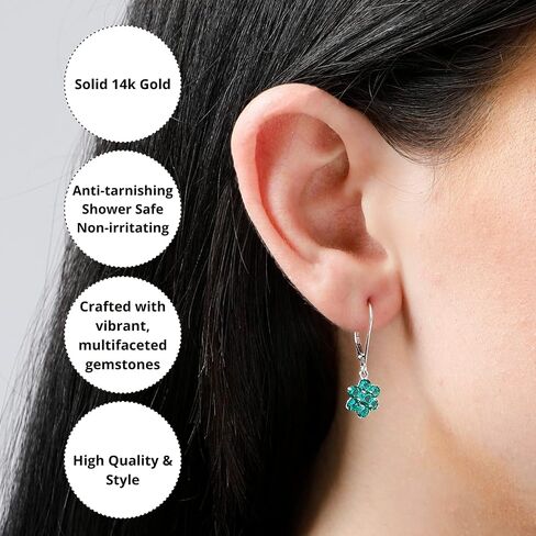 14k White or Yellow Gold Gemstone Flower Dangle Earrings for Women with Leverback and Birthstones by MAX + STONE in Saudi Arabia