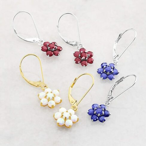 14k White or Yellow Gold Gemstone Flower Dangle Earrings for Women with Leverback and Birthstones by MAX + STONE in Saudi Arabia