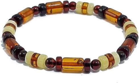 Multi-Color Amber Round, Barrel & Tablet Beads Stretch Bracelet. Genuine Baltic Amber. in Saudi Arabia