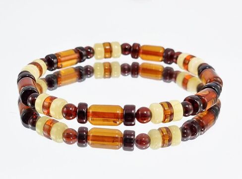 Multi-Color Amber Round, Barrel & Tablet Beads Stretch Bracelet. Genuine Baltic Amber. in Saudi Arabia