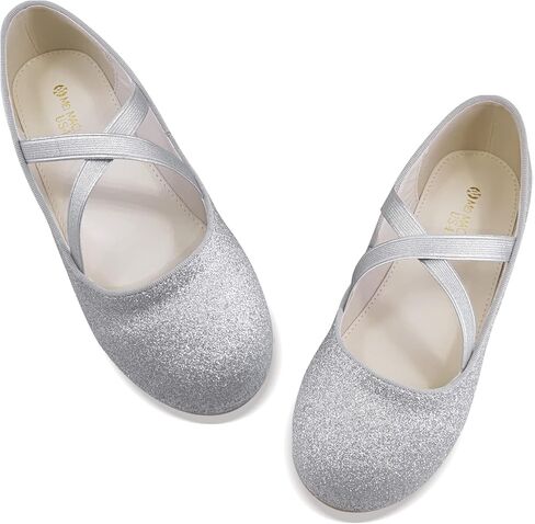 Girls Glitter Dress Shoes Ballerina Wedding School Uniform Flats Mary Jane Princess Shoes in Saudi Arabia