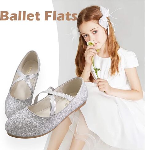 Girls Glitter Dress Shoes Ballerina Wedding School Uniform Flats Mary Jane Princess Shoes in Saudi Arabia