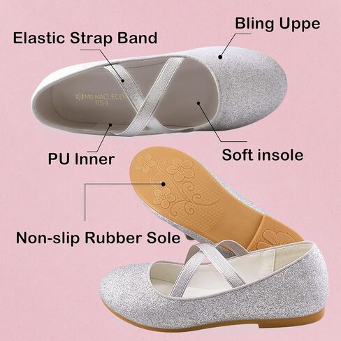 Girls Glitter Dress Shoes Ballerina Wedding School Uniform Flats Mary Jane Princess Shoes in Saudi Arabia