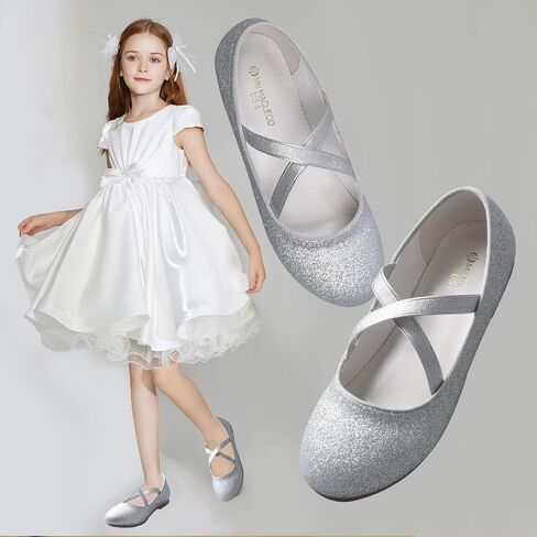 Girls Glitter Dress Shoes Ballerina Wedding School Uniform Flats Mary Jane Princess Shoes in Saudi Arabia