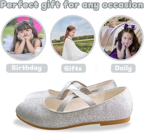 Girls Glitter Dress Shoes Ballerina Wedding School Uniform Flats Mary Jane Princess Shoes in Saudi Arabia