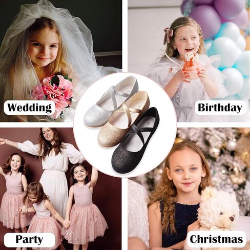 Girls Glitter Dress Shoes Ballerina Wedding School Uniform Flats Mary Jane Princess Shoes in Saudi Arabia
