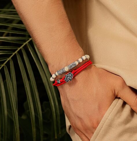 الكارما والحظ - النمو والحيوية - سوار مطرز من الفضة الإسترلينية عيار 925 من حجر اليشم يصرف السلبية مع سحر العين الشريرة in Kuwait