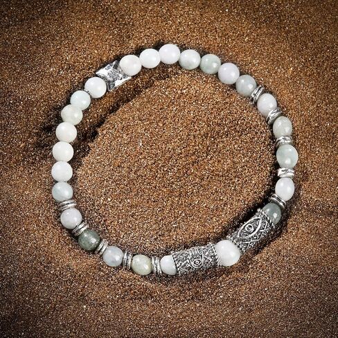 الكارما والحظ - النمو والحيوية - سوار مطرز من الفضة الإسترلينية عيار 925 من حجر اليشم يصرف السلبية مع سحر العين الشريرة in Kuwait