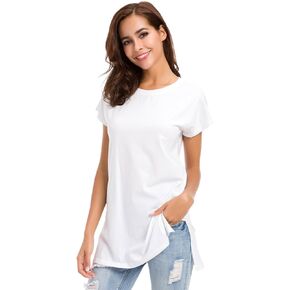 LUSMAY Womens Loose Fitting Side Slit Tops Tunic Short Sleeve Causal T Shirts Black, Size L