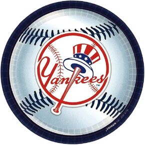 New York Yankees Round Multicolor Disposable Party Plates - 9" (Pack of 18) - Durable & Fun Design, Perfect for Baseball-Themed Parties & Celebrations