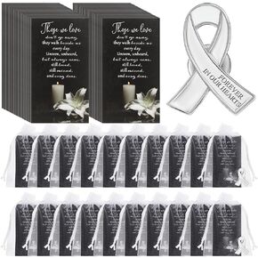 Unittype 30 Set Funeral Ribbon Pins Ribbon Awareness Lapel Pin Remembrance Ribbon Brooch with Prayer Cards Bags Funeral Favors for Guests