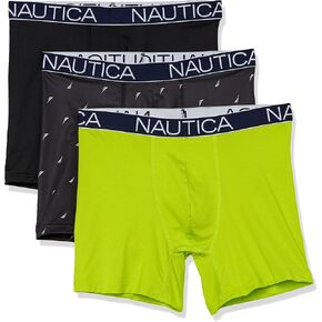 Nautica Men's Stretch Light Weight Mesh 3 Pack Boxer Brief, Black, Large