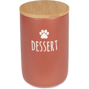 Bone Dry Ceramic Pet Treat Canister Bamboo Lid Keeps Treats Safe and Close at Hand, Dishwasher Safe, 4x6.5, Black