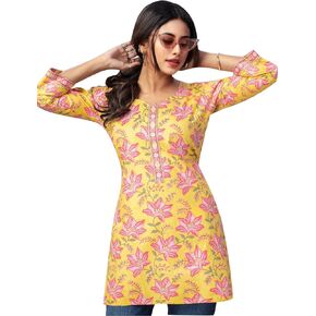 ladyline Casual Cotton Printed Tunic Top Blouse for Womens Short Kurti Ethnic Print