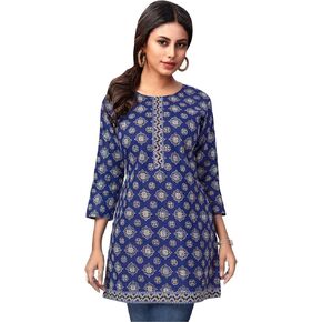 ladyline Casual Cotton Printed Tunic Top Blouse for Womens Short Kurti Ethnic Print