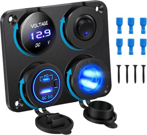 Upgraded Kohree 12V USB Outlet with Individual Switch, 4 in 1 USB C Marine Socket Panel Waterproof Rocker Toggle Switches with QC3.0 USB & Type C PD Port, Cigarette Lighter Socket for RV Marine Boat in Saudi Arabia