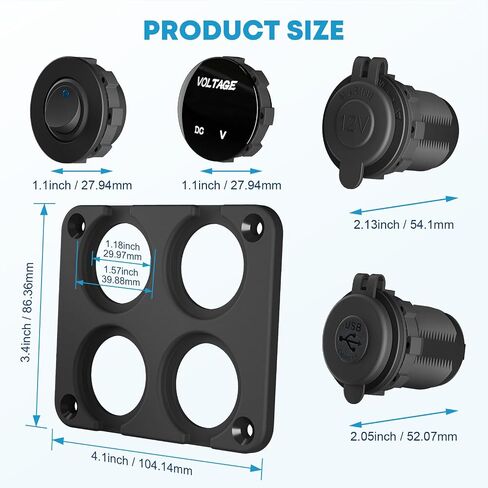 Upgraded Kohree 12V USB Outlet with Individual Switch, 4 in 1 USB C Marine Socket Panel Waterproof Rocker Toggle Switches with QC3.0 USB & Type C PD Port, Cigarette Lighter Socket for RV Marine Boat in Saudi Arabia