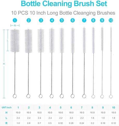 10PCS Straw Cleaner Brushes, 8 Inch Tube Cleaning Brush and Nylon Pipe Brush Set, Small Bottle Cleaning Brushes for Narrow Neck Sippy Cups Straws Teapot Nozzle(Black) in Kuwait