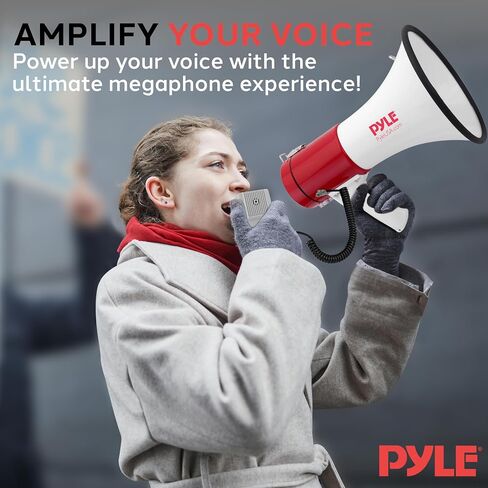 Pyle Megaphone Speaker PA Bullhorn - with Built-in Siren 50 Watts Adjustable Volume Control & Record Function - Ideal for Football, Baseball, Cheerleading Fans, Coaches or for Safety Drills PMP58U in Saudi Arabia