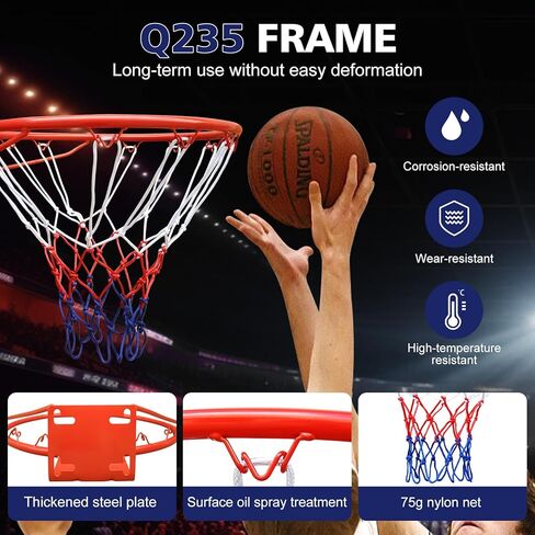 MIUDGIG 18" Basketball Rim Replacement, Heavy Duty Breakaway Rim and Net, Universal Professional Solid Steel Backboard Rims Fits In-Ground and Wall-Mounted Basketball Hoops, Indoor/Outdoor in Kuwait