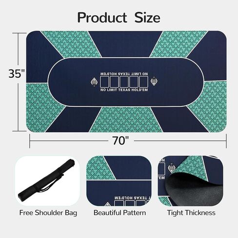 FURUISEN 70 × 35 بوصة سجادة بوكر تكساس هولدم للطاولة، سطح طاولة بوكر محمول مع سطح ممتاز ناعم، تقليل الضوضاء، وحقيبة حمل لألعاب البوكر الاحترافية وألعاب الكازينو in Kuwait