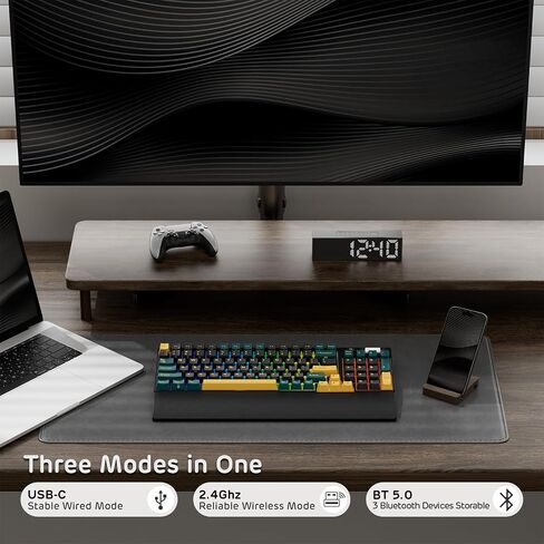 RK ROYAL KLUDGE RK96 RGB Limited Ed، 90% 96 مفتاحًا لاسلكيًا 3 أوضاع BT5.0/2.4G/USB-C لوحة مفاتيح ميكانيكية قابلة للتبديل السريع مع مسند للمعصم، التحكم في مستوى الصوت، برنامج، بطارية ضخمة، مفتاح RK Viridian in Kuwait