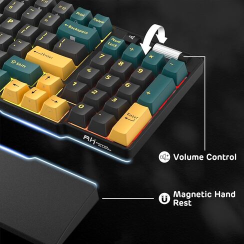 RK ROYAL KLUDGE RK96 RGB Limited Ed، 90% 96 مفتاحًا لاسلكيًا 3 أوضاع BT5.0/2.4G/USB-C لوحة مفاتيح ميكانيكية قابلة للتبديل السريع مع مسند للمعصم، التحكم في مستوى الصوت، برنامج، بطارية ضخمة، مفتاح RK Viridian in Kuwait
