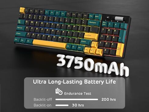 RK ROYAL KLUDGE RK96 RGB Limited Ed، 90% 96 مفتاحًا لاسلكيًا 3 أوضاع BT5.0/2.4G/USB-C لوحة مفاتيح ميكانيكية قابلة للتبديل السريع مع مسند للمعصم، التحكم في مستوى الصوت، برنامج، بطارية ضخمة، مفتاح RK Viridian in Kuwait