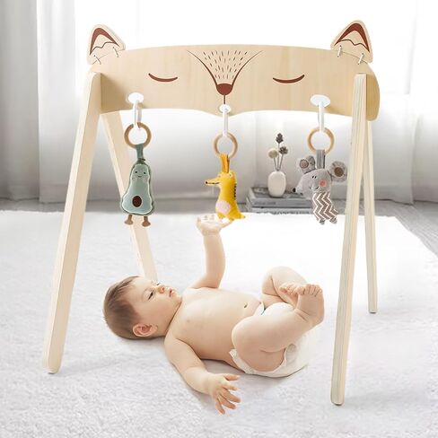 Baby Play Gym, Baby Activity Gym with Montessori Toys, Wooden Play Gym for Tummy Time, Stand Learning & Baby Activity Center, Natural Wooden Baby Gym for 3 6 12 Months, Newborn Gift for Boys Girls in Kuwait