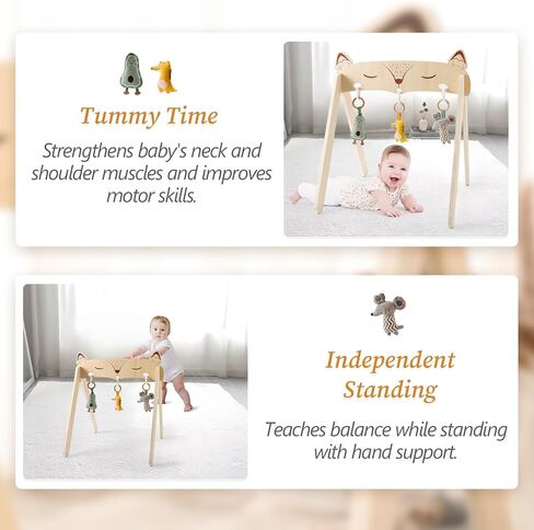 Baby Play Gym, Baby Activity Gym with Montessori Toys, Wooden Play Gym for Tummy Time, Stand Learning & Baby Activity Center, Natural Wooden Baby Gym for 3 6 12 Months, Newborn Gift for Boys Girls in Kuwait