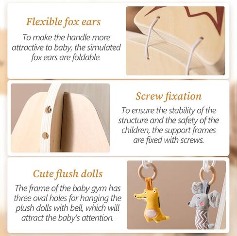 Baby Play Gym, Baby Activity Gym with Montessori Toys, Wooden Play Gym for Tummy Time, Stand Learning & Baby Activity Center, Natural Wooden Baby Gym for 3 6 12 Months, Newborn Gift for Boys Girls in Kuwait