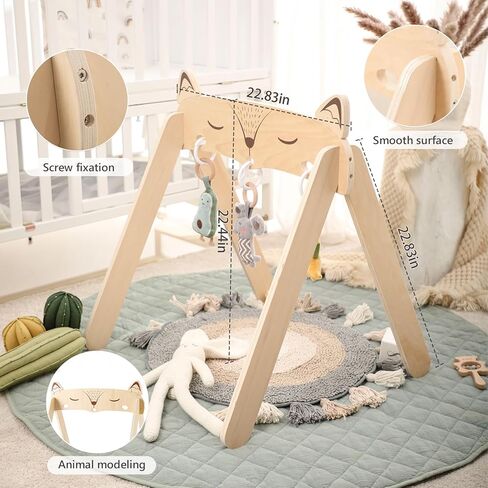 Baby Play Gym, Baby Activity Gym with Montessori Toys, Wooden Play Gym for Tummy Time, Stand Learning & Baby Activity Center, Natural Wooden Baby Gym for 3 6 12 Months, Newborn Gift for Boys Girls in Kuwait