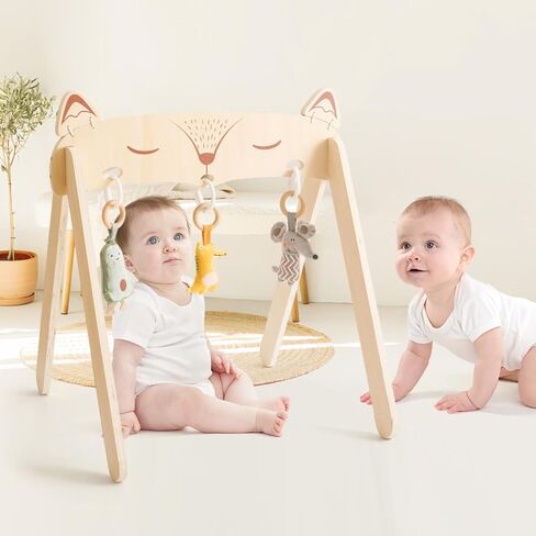 Baby Play Gym, Baby Activity Gym with Montessori Toys, Wooden Play Gym for Tummy Time, Stand Learning & Baby Activity Center, Natural Wooden Baby Gym for 3 6 12 Months, Newborn Gift for Boys Girls in Kuwait