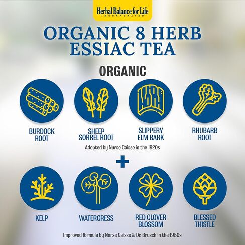 Essiac Tea in 32-1 Oz. Packets Makes, 32-1 Quart Bottles (8 Gal.) Essiac Tea, 256 Day Supply, Eight Herb Upgraded Formula, Certified Organic Essiac, Certified by WFCFO in Saudi Arabia