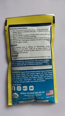 Essiac Tea in 32-1 Oz. Packets Makes, 32-1 Quart Bottles (8 Gal.) Essiac Tea, 256 Day Supply, Eight Herb Upgraded Formula, Certified Organic Essiac, Certified by WFCFO in Saudi Arabia