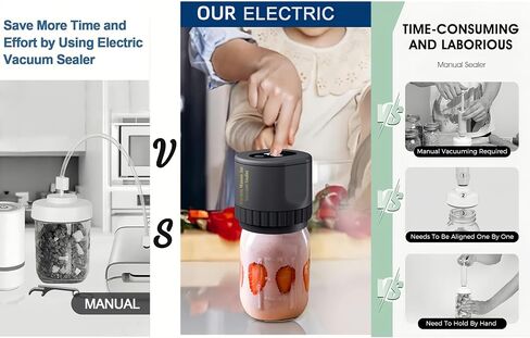 Electric Mason Jar Vacuum Sealer, Cordless Vacuum Sealer Kit for Wide Mouth and Regular Bore Mason Jars, Vacuum Sealer for Food Storage and Fermentation, Compatible with Black in Saudi Arabia