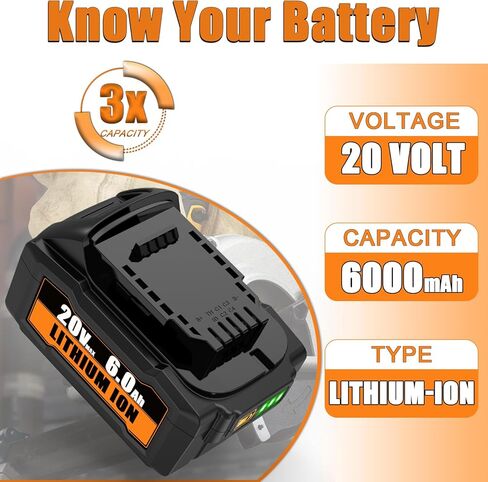 FEOTDN 2 حزمة DCB206 20V 6000mAh بطارية ليثيوم بديلة لبطارية Dewalt 20V متوافقة مع بطارية DeWalt 20 فولت DCD/DCF/DCG/DCS سلسلة أدوات كهربائية لاسلكية in Kuwait