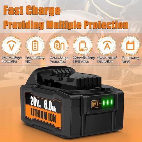FEOTDN 2 حزمة DCB206 20V 6000mAh بطارية ليثيوم بديلة لبطارية Dewalt 20V متوافقة مع بطارية DeWalt 20 فولت DCD/DCF/DCG/DCS سلسلة أدوات كهربائية لاسلكية in Kuwait