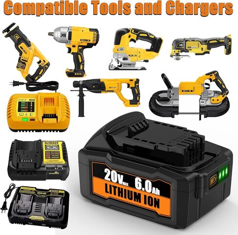 FEOTDN 2 حزمة DCB206 20V 6000mAh بطارية ليثيوم بديلة لبطارية Dewalt 20V متوافقة مع بطارية DeWalt 20 فولت DCD/DCF/DCG/DCS سلسلة أدوات كهربائية لاسلكية in Kuwait