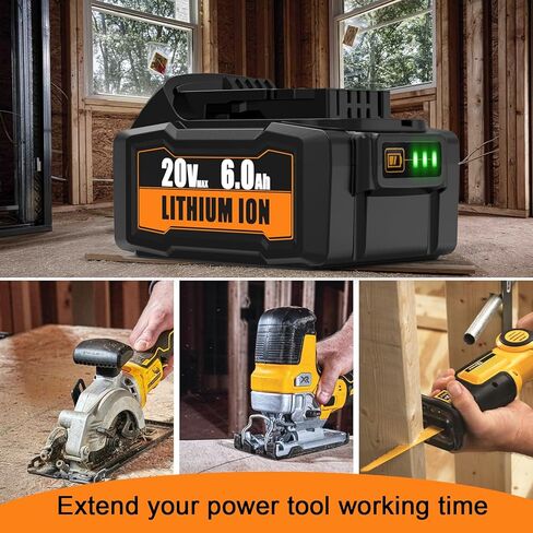 FEOTDN 2 حزمة DCB206 20V 6000mAh بطارية ليثيوم بديلة لبطارية Dewalt 20V متوافقة مع بطارية DeWalt 20 فولت DCD/DCF/DCG/DCS سلسلة أدوات كهربائية لاسلكية in Kuwait