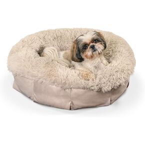 Best Friends by Sheri Ultra Calming Pouf Bed Luxury Donut Dog Bed, Tan, Small 23x23