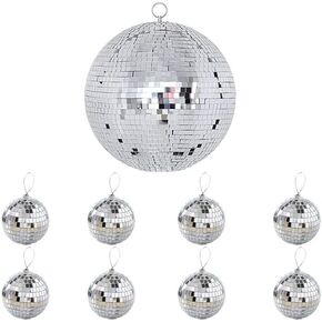 12 Inch Large Disco Ball Decorations, 70's 80's 90's Silver Rotating Glass Mirror Ball Spotlight with Hanging Ring, for Holiday Christmas Party Music Wedding Dance Outdoor