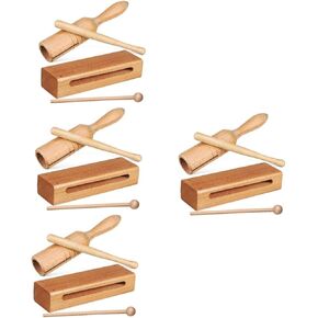 4 Sets Orff Instrument Musical Instrument with Mallets Percussion Instruments Wooden Instrument Wood Percussion Instrument Wood Block with Handheld Rhythm Wood Blocks Wooden Block