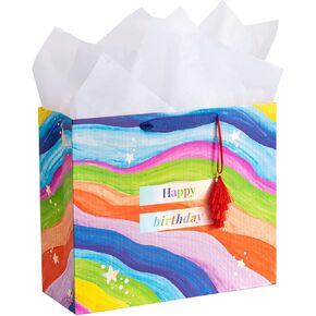 MAYPLUSS 13" Halloween Large Gift Bag with Greeting Card and Tissue Paper - spiderweb & Skull