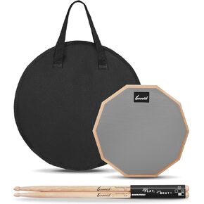 8 Inches Drum Pad and 5A Drum Sticks, Double Sided Snare Drum Practice Pad for Drummers, Silent Practice Drum Pad for Adults and Kids with Storage Bag - Black