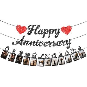 KatchOn, Glitter Happy Anniversary Photo Banner - 10 Feet, 2 Strings | Happy Anniversary Banner, Happy Gold 2 Year Anniversary Decorations | Wedding Proposal Decorations, Wedding Shower Decorations