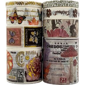 8 Rolls Vintage Washi Tape Set, 53/30/15/10/mm Wide Map Travel Letter Antique Retro Japanese Decorative Masking Tape for Arts DIY Crafts Scrapbooking Album Bullet Junk Journal Planners Calendars