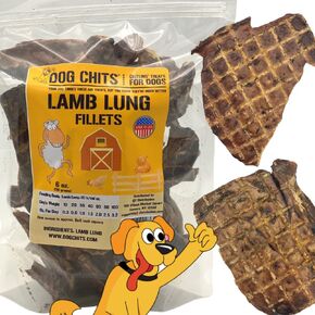 Dog Chits Lamb Lung Fillets Dog and Puppy Treats - Made in USA - Easy to Break - Slices - Random Shape - All Natural - Great for Training - High Protein - Low Fat - Large 10 oz. Bag
