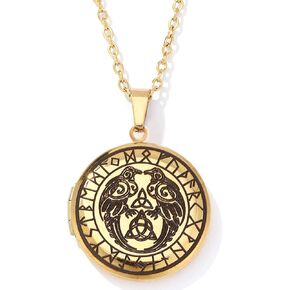 UTHOSMDO Viking Necklace Amulet Pendant- Locket Necklace That Holds Pictures in Stainless Steel, Nordic Necklace with Runic