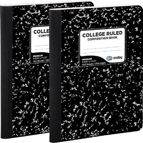 Emraw Marble Composition Notebook Wide Ruled Black and White Composition Books 100 Sheets (2 Pack)